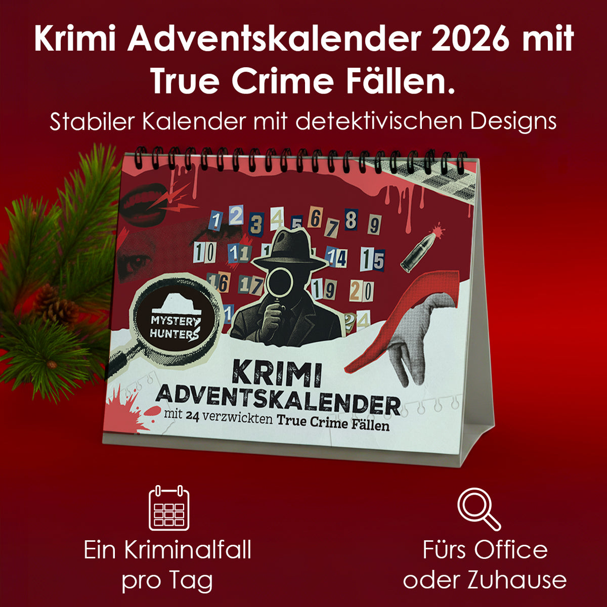 True Crime Adventskalender 2026 – Rätsel Tischkalender, 24 Krimi-Fälle