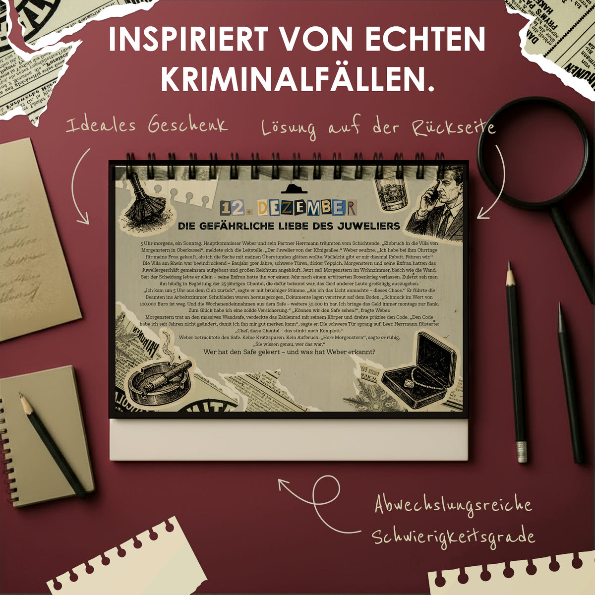 True Crime Adventskalender 2026 – Rätsel Tischkalender, 24 Krimi-Fälle