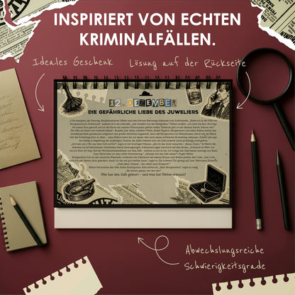 True Crime Adventskalender 2026 – Rätsel Tischkalender, 24 Krimi-Fälle