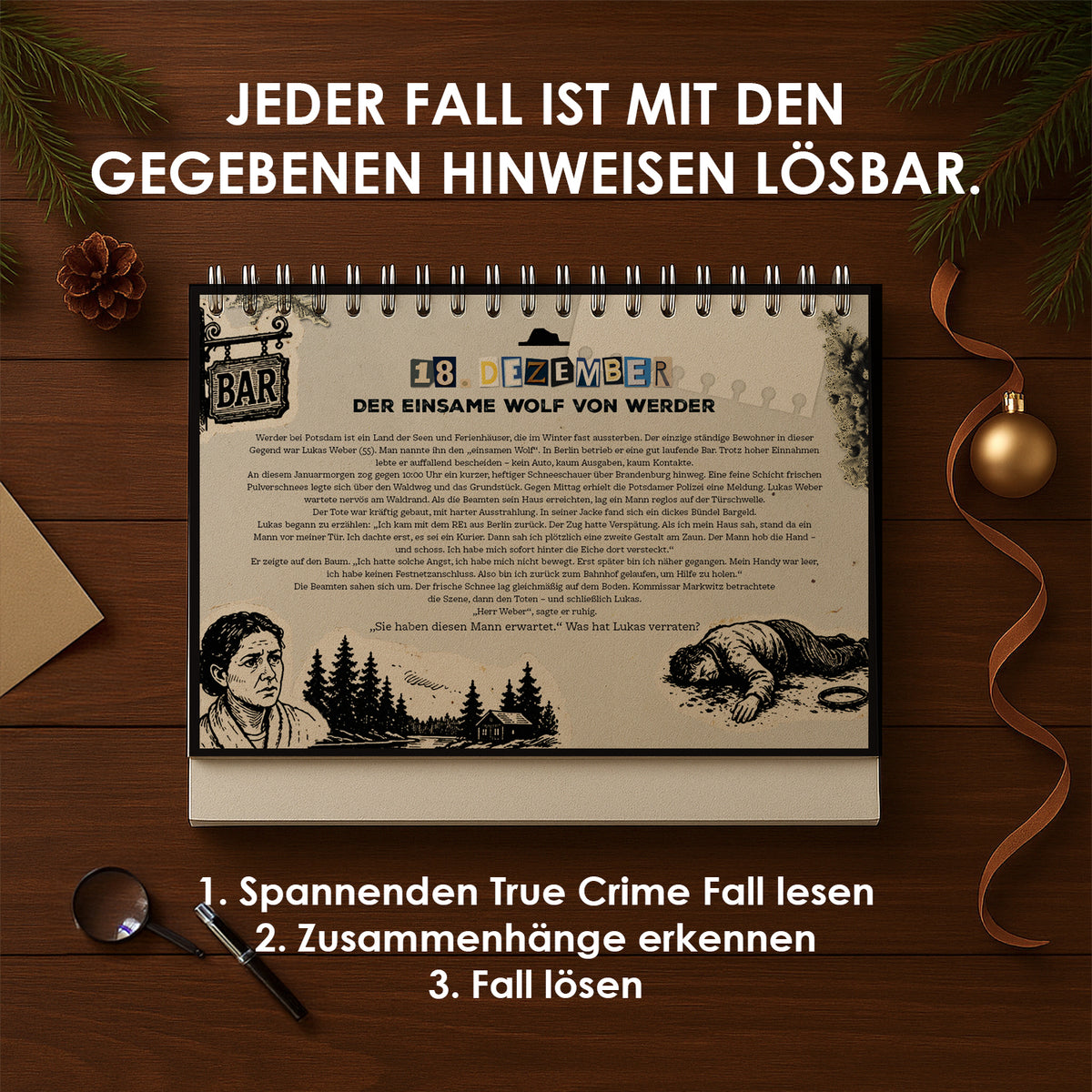 True Crime Adventskalender 2026 – Rätsel Tischkalender, 24 Krimi-Fälle