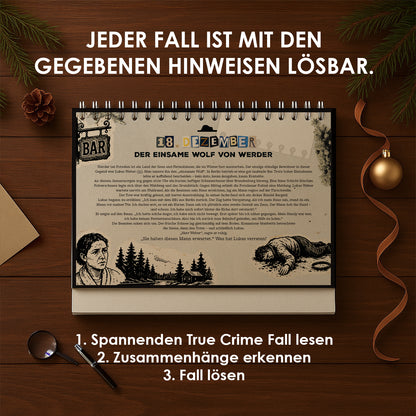 True Crime Adventskalender 2026 – Rätsel Tischkalender, 24 Krimi-Fälle